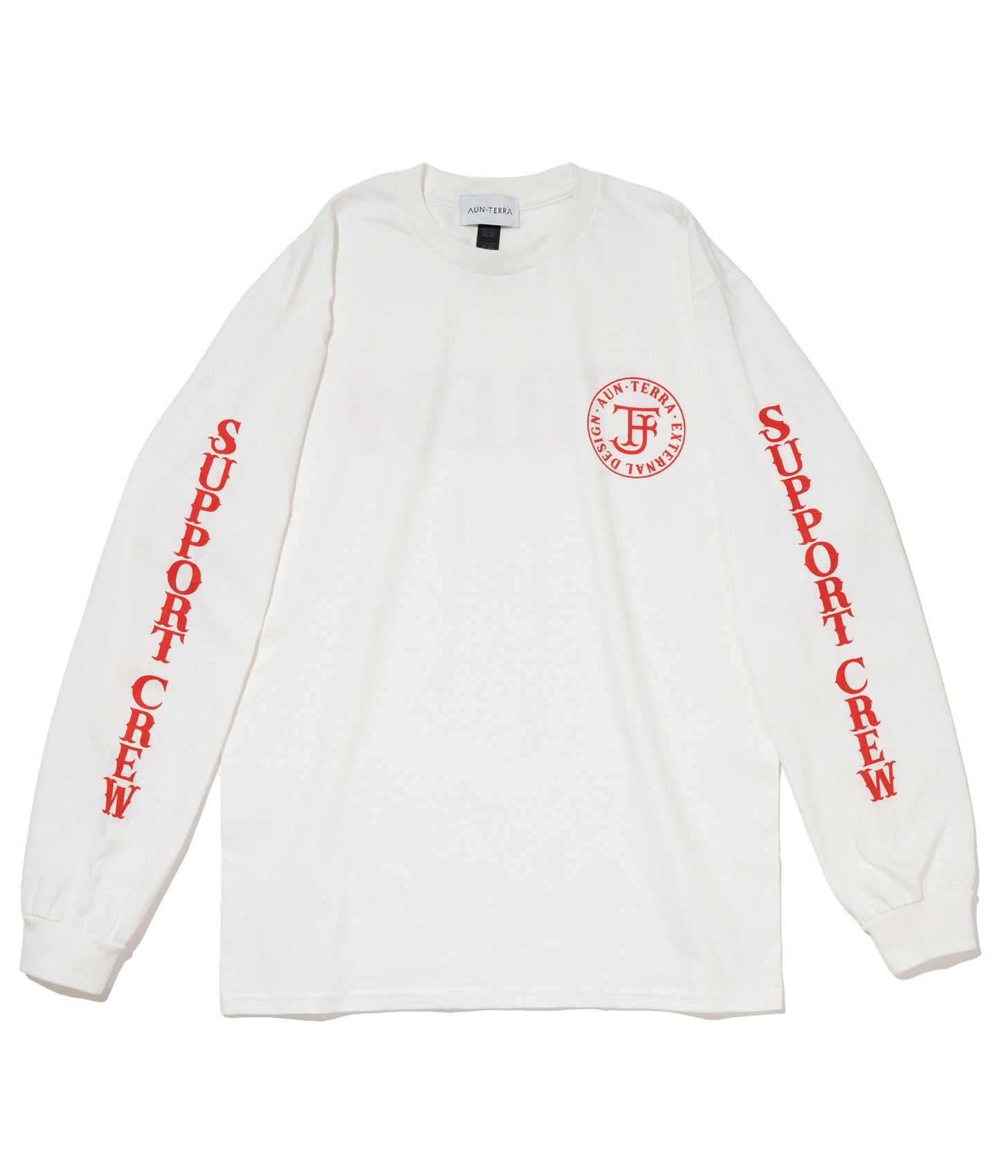 AUN・TERRA X EXTERNAL DESIGN X FJ FJ CREW Long-sleeved T-shirt.t WHITE x RED