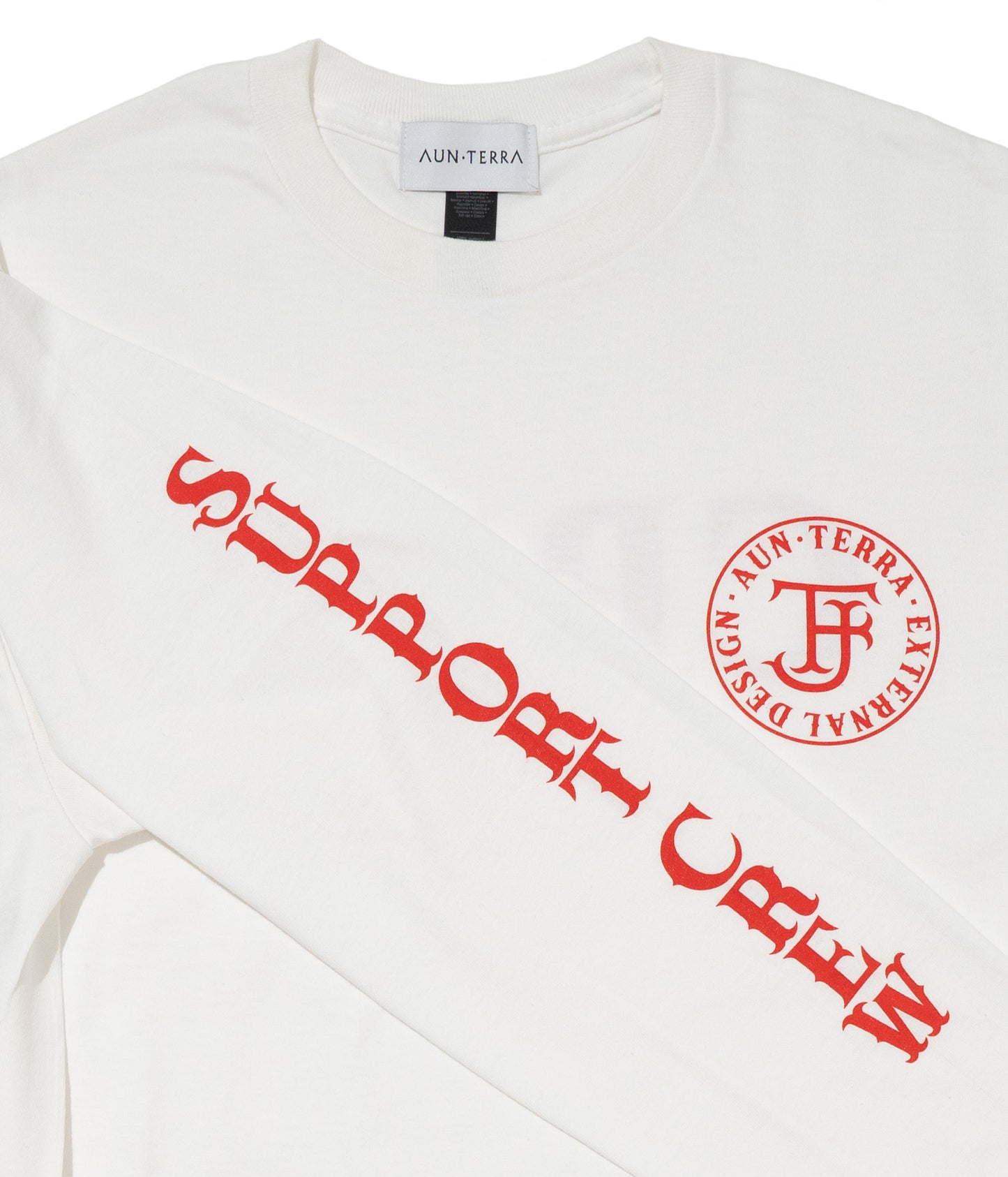 AUN・TERRA X EXTERNAL DESIGN X FJ FJ CREW Long-sleeved T-shirt.t WHITE x RED