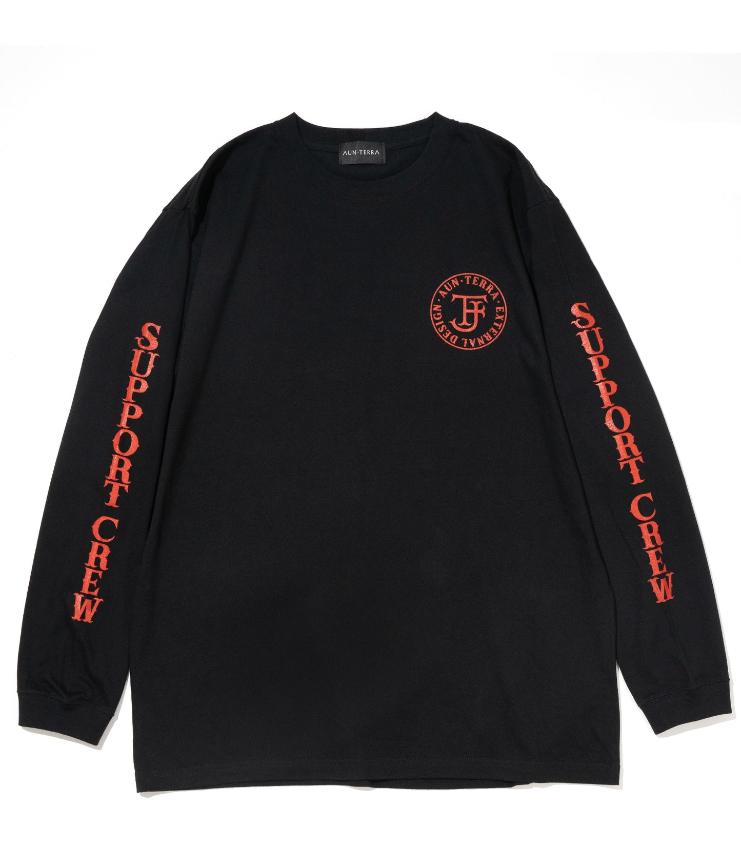 AUN・TERRA X EXTERNAL DESIGN X FJ FJ CREW Long-sleeved T-shirt. BLACK x RED