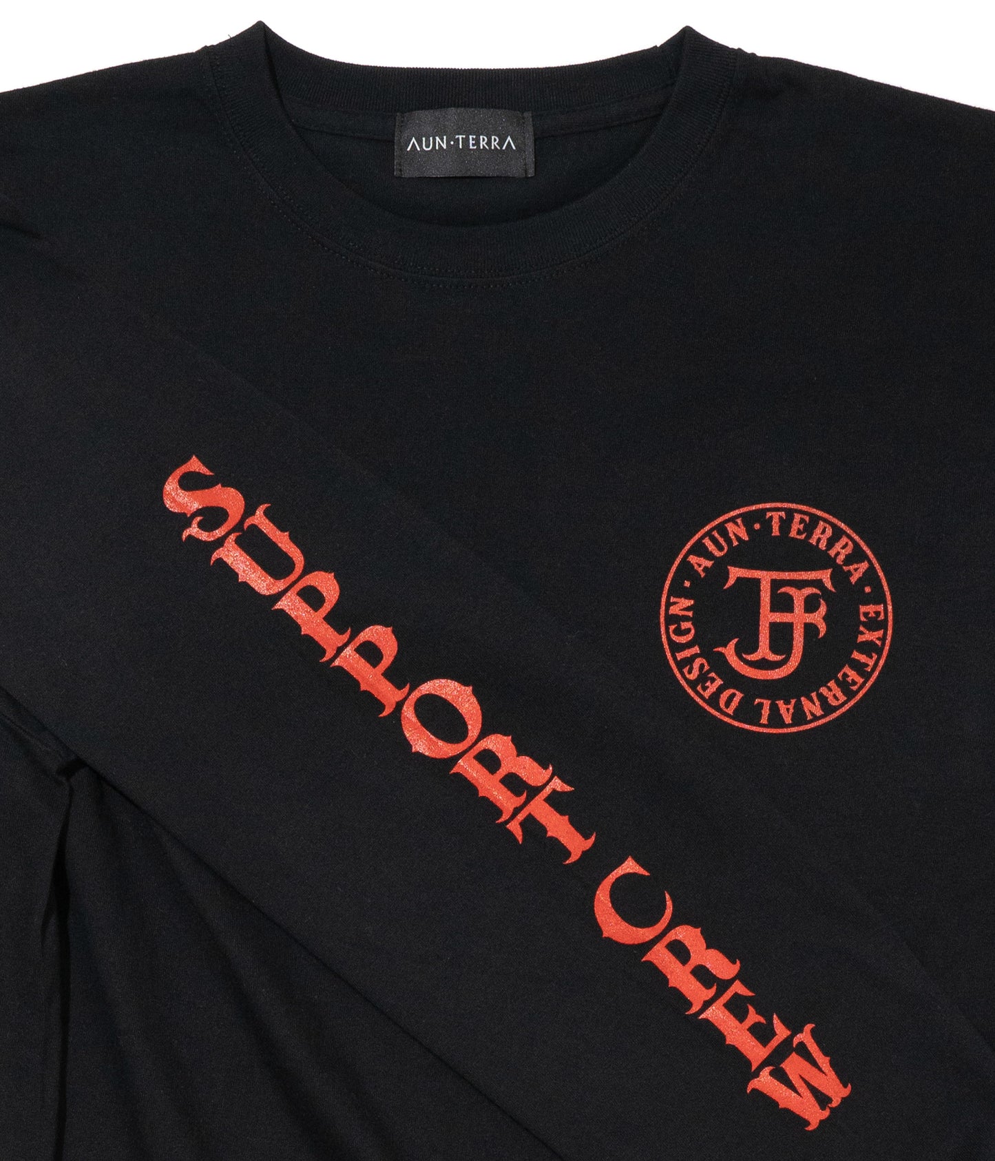 AUN・TERRA X EXTERNAL DESIGN X FJ FJ CREW Long-sleeved T-shirt. BLACK x RED